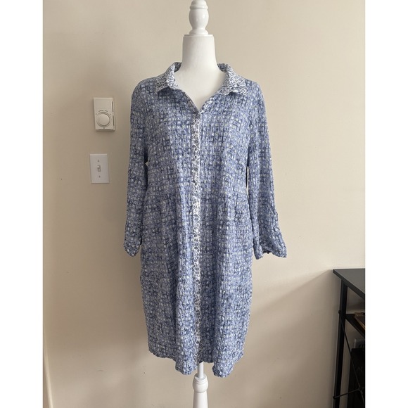 Habitat Dresses & Skirts - Habitat Clothing Womens XL Dress POCKETS Crinkle Textured Blue Coastal Cotton